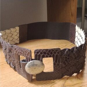 Chicos Woven Brown Wide woven stretch Leather Belt  Boho size Medium